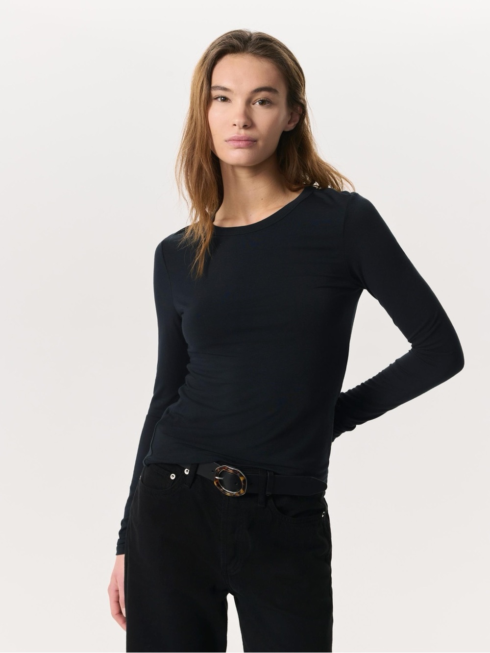 rag & bone Long Sleeve Crewneck Top in Black